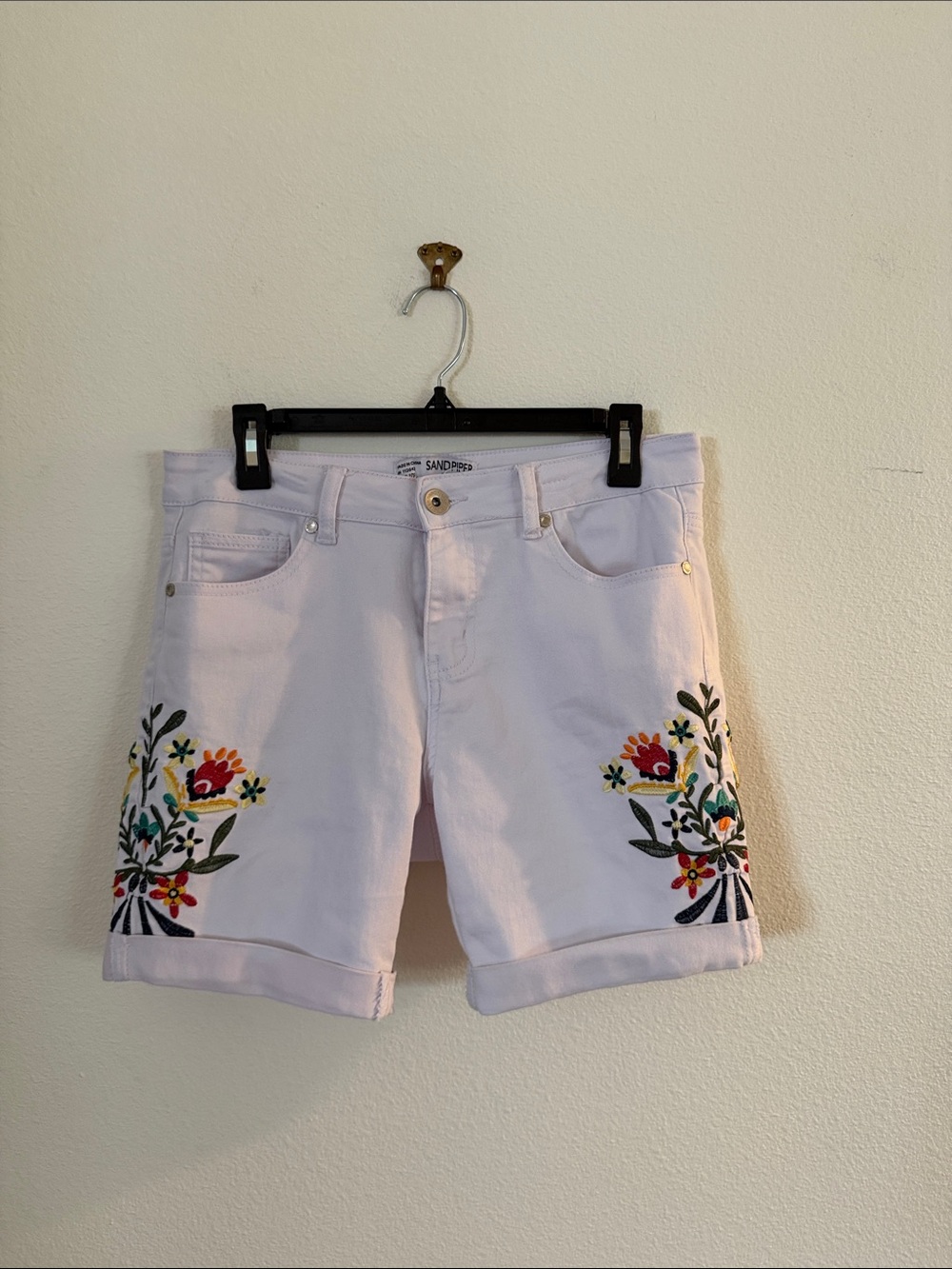 SANDPIPER White Embroidered Floral Jean Shorts